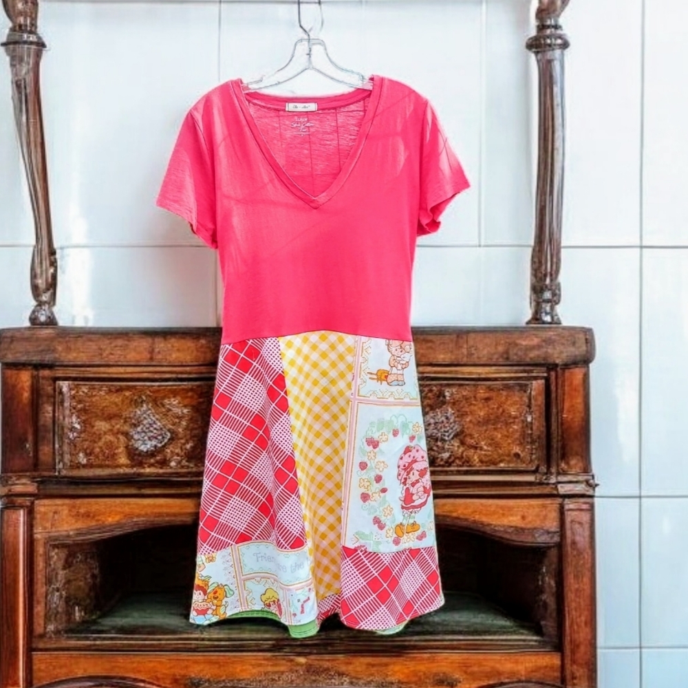 Upcycled Patchwork Strawberry Shortcake Dress L - image 1
